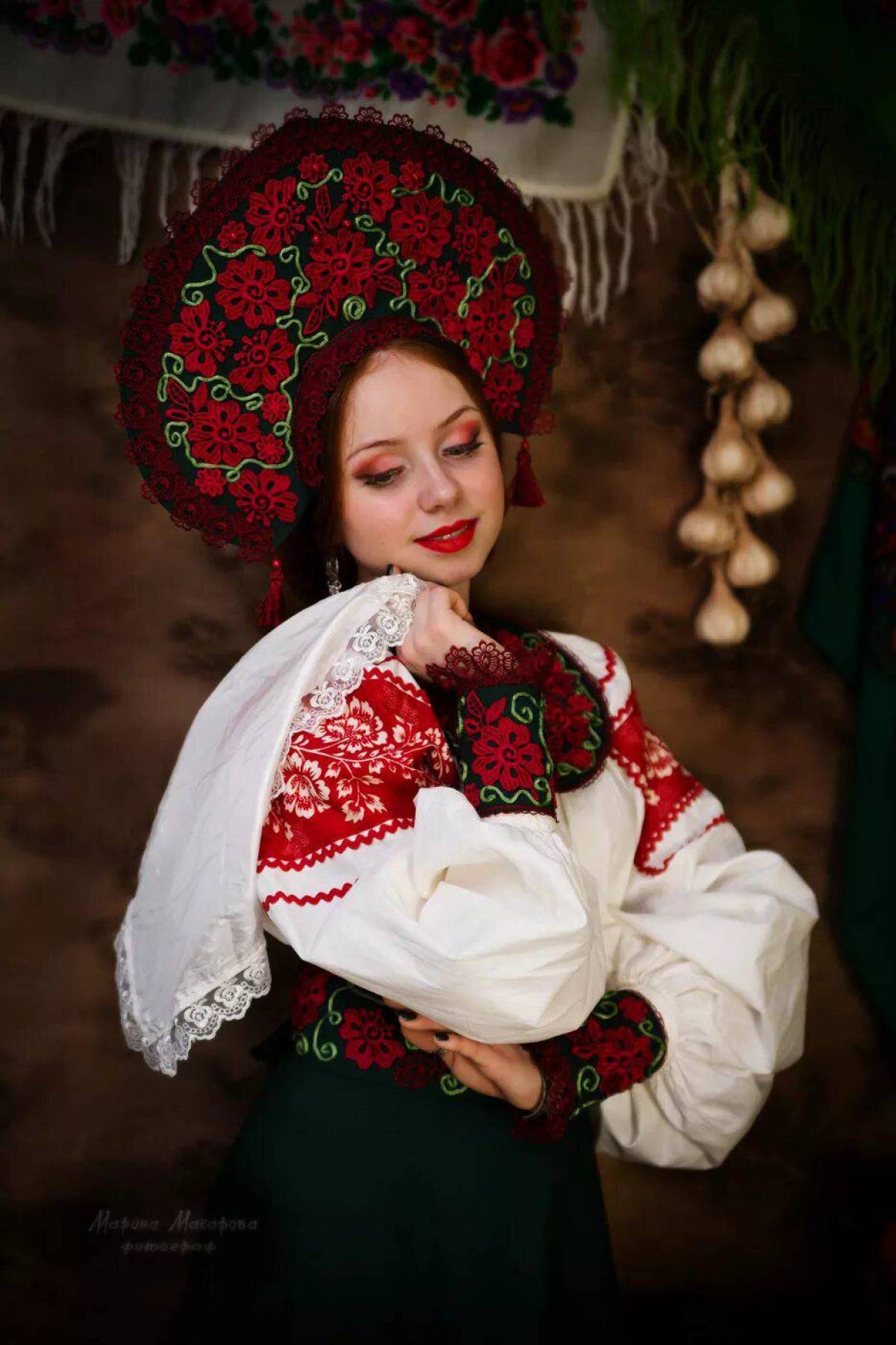 Women in Slavic costumes underwear in Perm
