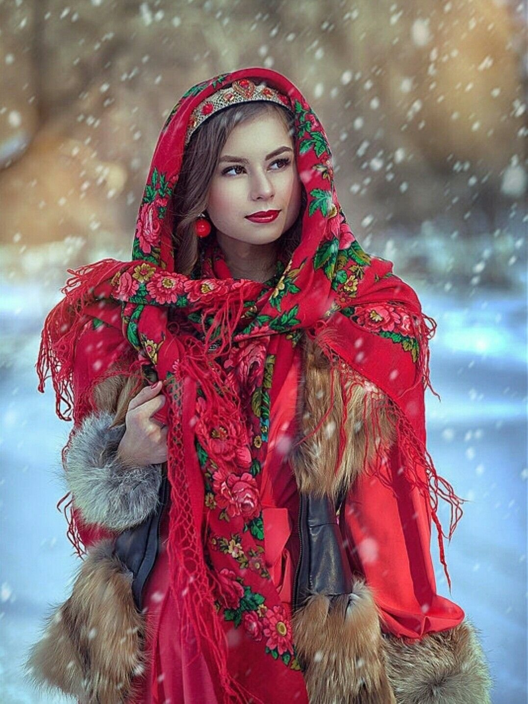 Beautiful girl Women in Slavic costumes in Perm